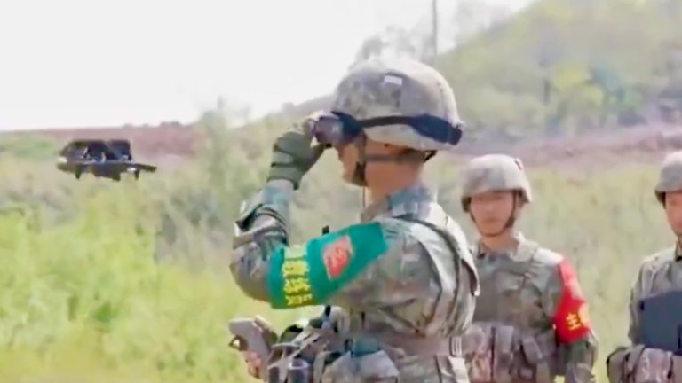 Personnel from China's PLA engage in counter FPV-drone training
