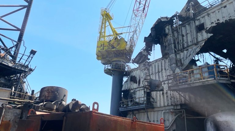 Newly emerged video footage purportedly shows the destruction of a Ukrainian drilling rig in the Black Sea by a supersonic cruise missile launched by a Russian Tu-22M3 Backfire-C bomber.